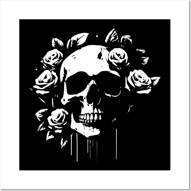 skull with roses Wall Art by lkn